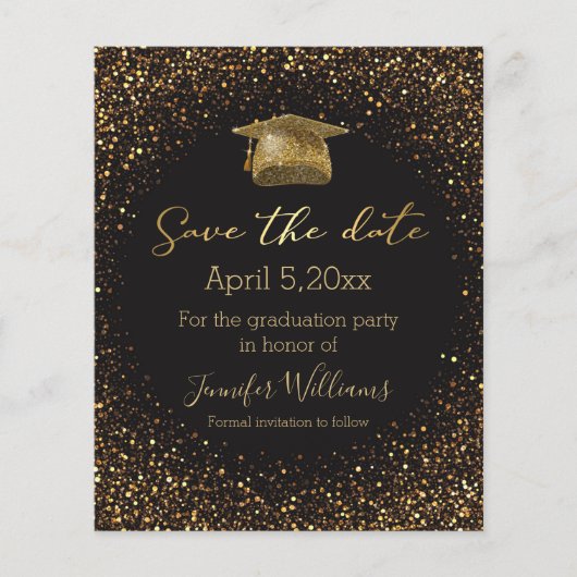 金ゴールドグリッターブラック卒業は日付を保存 チラシ (正面)