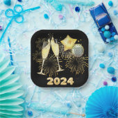 金ゴールドグリッターブラック202年前夜パーティー ペーパープレート (パーティー)