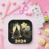 金ゴールドグリッターブラック202年前夜パーティー ペーパープレート (パーティー)