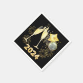 金ゴールドグリッターブラック2024年新年のイブパーティー スタンダードカクテルナプキン (角)