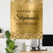 金ゴールドグリッターブラック21歳の誕生日パーティーへようこそ ポスター (ホームオフィス)