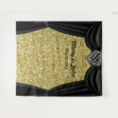 金ゴールドグリッターブラック&ホワイトハートブラックカーテン タペストリー (正面(横))