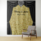 金ゴールドグリッターブラック&ホワイトハートブラックカーテン タペストリー (インサイチュ)