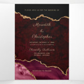 金ゴールドグリッターブルガンディアゲテ結婚ゲード 三つ折り招待状 (内部中)