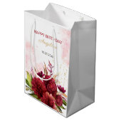 金ゴールドグリッターブルガンディダリアバラフローラ誕生日 ミディアムペーパーバッグ (裏面アングル)