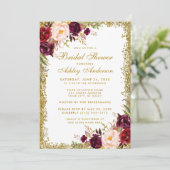 金ゴールドグリッターブルゴーニュフローラブライダルシャワー招待状 招待状 (スタンド正面)