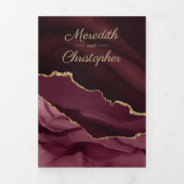 金ゴールドグリッターブルゴーニュ結婚アゲート 三つ折り招待状 (カバー)