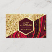 金ゴールドグリッターブルゴーニュ赤大理石メイクアップアーティスト 名刺 (正面)