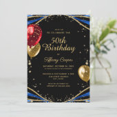 金ゴールドグリッターブルーアゲート女性50誕生日 招待状 (スタンド正面)