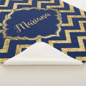 金ゴールドグリッターブルーシェブロンジグザグパターン シェルパブランケット (3/4)