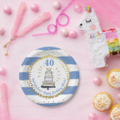 金ゴールドグリッターブルーストライプハッピーバースデーAny Age ペーパープレート (パーティー)