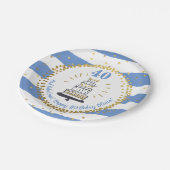 金ゴールドグリッターブルーストライプハッピーバースデーAny Age ペーパープレート (アングル)