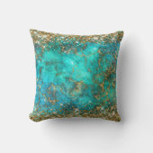 金ゴールドグリッターブルーターコイズジェムストーンファイアグラム クッション (正面)