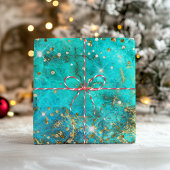 金ゴールドグリッターブルーターコイズジェムストーンファイアグラム ラッピングペーパーシート