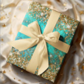 金ゴールドグリッターブルーターコイズジェムストーンファイアグラム ラッピングペーパーシート