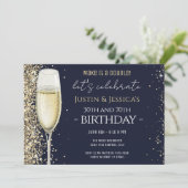 金ゴールドグリッターブルーダブルシャンパンバースデーパーティー 招待状 (スタンド正面)