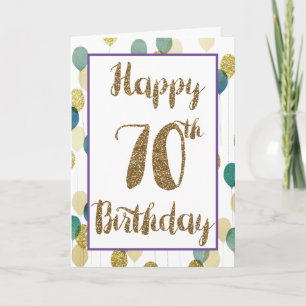 金ゴールドグリッターブルーバルーン70誕生日 カード