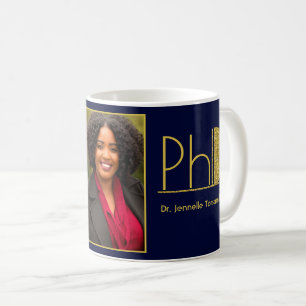 金ゴールドグリッターブルーフォトPhD卒業コーヒーマグ コーヒーマグカップ