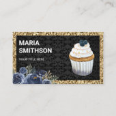 金ゴールドグリッターブルーベリーカップケーキパティシシェフベーカリー 名刺 (正面)