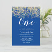 金ゴールドグリッターブルーボーイズ1st誕生日パーティー 招待状 (スタンド正面)