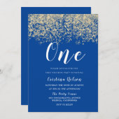 金ゴールドグリッターブルーボーイズ1st誕生日パーティー 招待状 (正面/裏面)