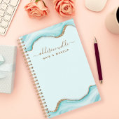 金ゴールドグリッターブルーマーブルアゲートパーソナライズされたト プランナー手帳