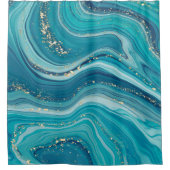 金ゴールドグリッターブルーマーブルストーンシャワーカーテン シャワーカーテン (正面)