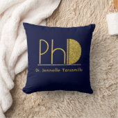 金ゴールドグリッターブルーPhD卒業 クッション (ブランケット)