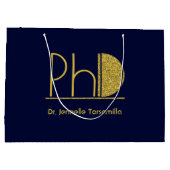 金ゴールドグリッターブルーPhD卒業 ラージペーパーバッグ (裏面)