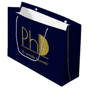 金ゴールドグリッターブルーPhD卒業 ラージペーパーバッグ