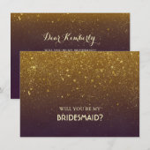 金ゴールドグリッタープラムヴィンテージウェディングブレスメイド 招待状 (正面/裏面)