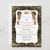 金ゴールドグリッタープリンスまたはプリンセスの性別表示  招待状 (正面)