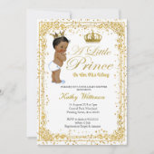 金ゴールドグリッタープリンスベビーシャワー招待 招待状 (正面)
