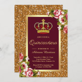 金ゴールドグリッタープリンセスブルゴーニュフローラキンセアニェラ 招待状 (正面/裏面)