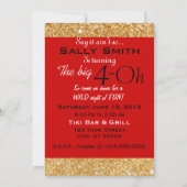 金ゴールドグリッタープリントオーバーザヒル40th誕生日 招待状 (裏面)