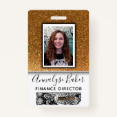 金ゴールドグリッタープロフェッショナルCNAナースDr写真名 バッジ (正面)