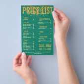 金ゴールドグリッターヘアカットスタイリストグリーン価格表 チラシ (ハンドル)