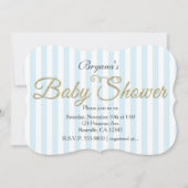 金ゴールドグリッターベビーシャワーブルーストライプの招待状 招待状 (正面)
