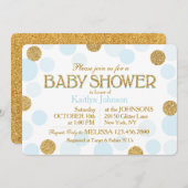 金ゴールドグリッターベビーブルー散乱ドット赤ちゃんシャワー 招待状 (正面/裏面)