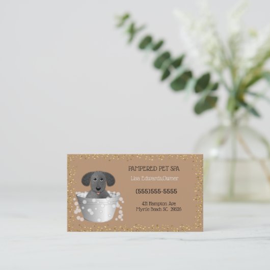 金ゴールドグリッターペット入浴及びグルーミングアポイントメント 予約カード (スタンド正面)