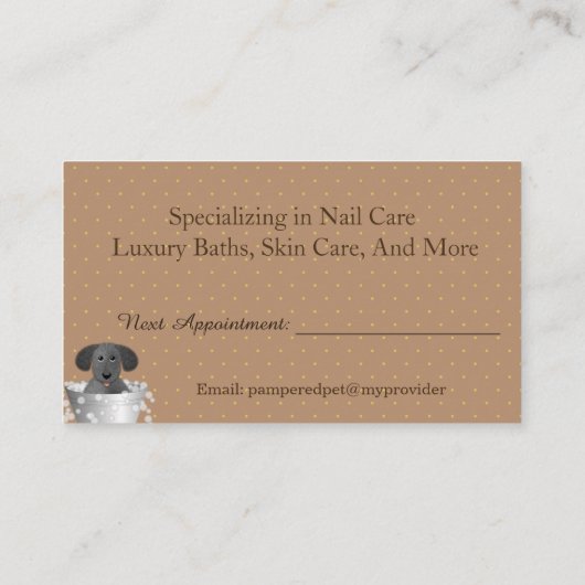 金ゴールドグリッターペット入浴及びグルーミングアポイントメント 予約カード (裏面)