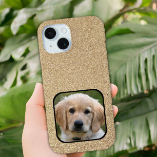 金ゴールドグリッターペット犬の写真 iPhone 15ケース