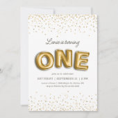 金ゴールドグリッターホイルバルーン1st誕生日 招待状 (正面)