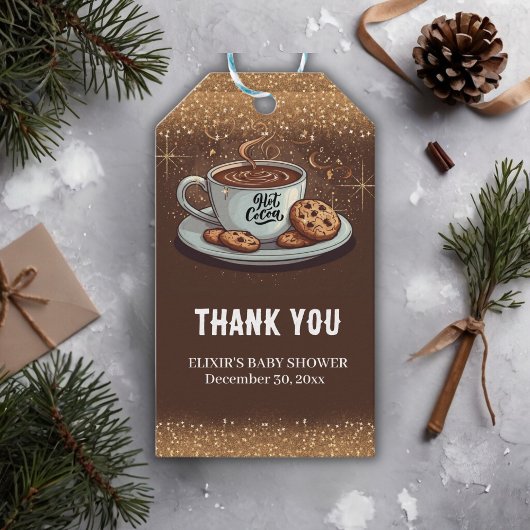 金ゴールドグリッターホットチョコレートウィンターベビーシャワー ギフトタグ