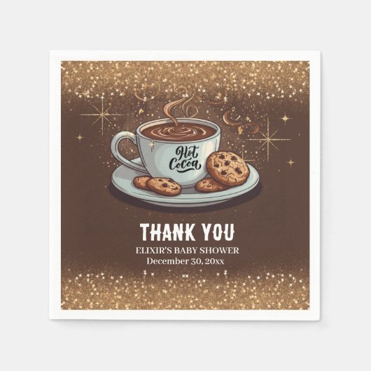 金ゴールドグリッターホットチョコレートウィンターベビーシャワー スタンダードカクテルナプキン (正面)