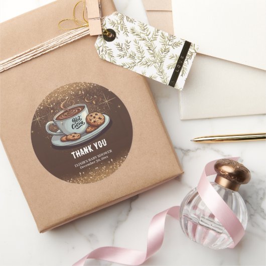 金ゴールドグリッターホットチョコレートウィンターベビーシャワー ラウンドシール (ギフト)