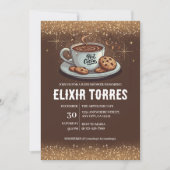 金ゴールドグリッターホットチョコレートウィンターベビーシャワー 招待状 (正面)