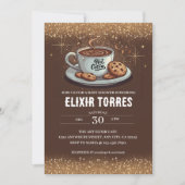 金ゴールドグリッターホットチョコレートウィンターベビーシャワー 招待状 (正面)