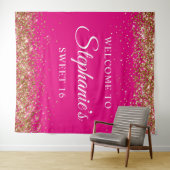金ゴールドグリッターホットピンクスウィート16誕生日へようこそ タペストリー (インサイチュ(横))