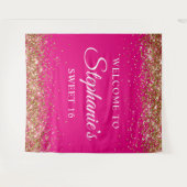 金ゴールドグリッターホットピンクスウィート16誕生日へようこそ タペストリー (正面(横))